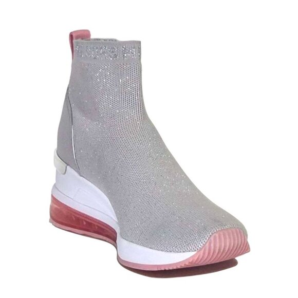 NEW MICHAEL Michael Kors Women Skyler Extreme Shimmer Logo Knit Wedge Sneakers - Picture 1 of 5